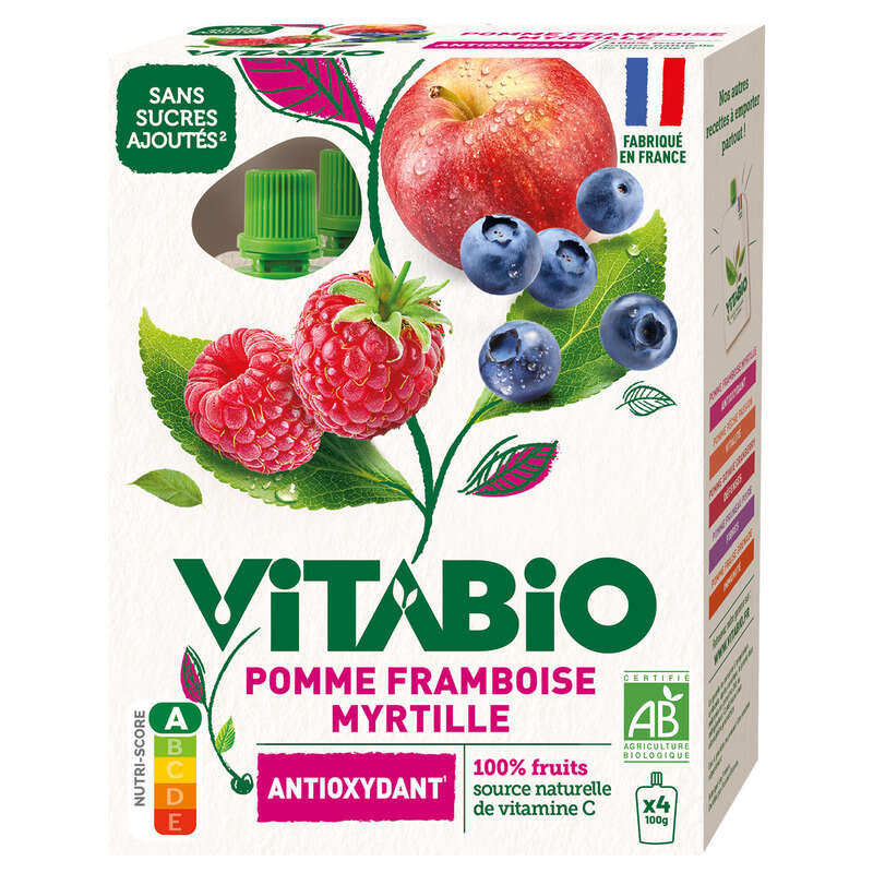 Vitabio Compote Pomme Framboise Myrtille 4x100g