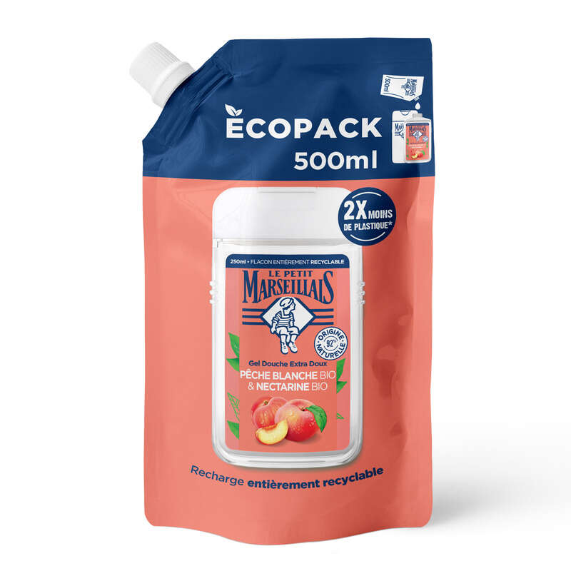 Le Petit Marseillais Recharge Bio Ecopack Pêche blanche et Nectarine 500ml