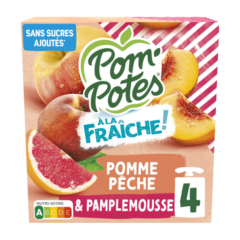 Pom'Potes Compotes à la Fraiche Goût Pomme Pêche Pamplemousse 4x90g