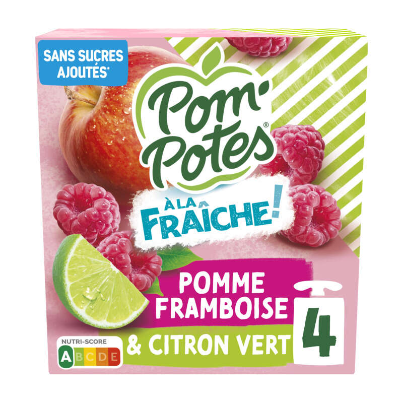 Pom'Potes Compotes à la Fraiche Goût Pomme Framboise Citron 4x90g