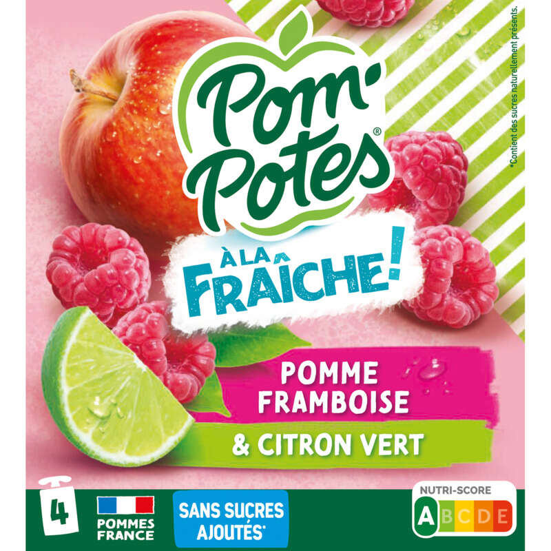 Pom'Potes Compotes à la Fraiche Goût Pomme Framboise Citron 4x90g
