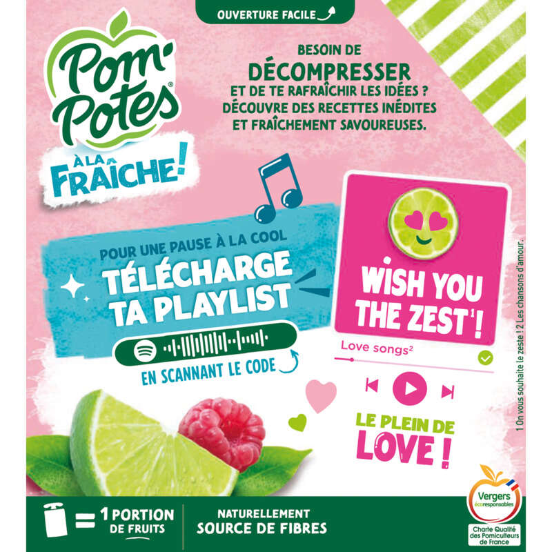 Pom'Potes Compotes à la Fraiche Goût Pomme Framboise Citron 4x90g