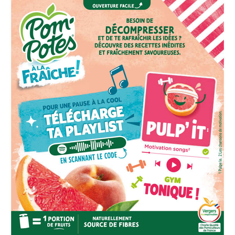 Pom'Potes Compotes à la Fraiche Goût Pomme Pêche Pamplemousse 4x90g