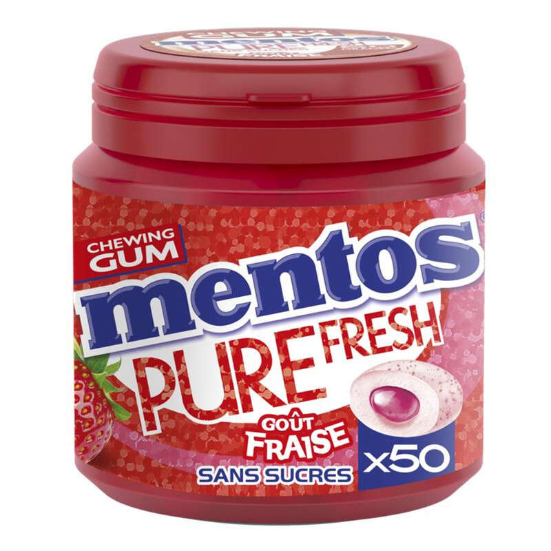 Mentos Gum Chewing-Gum À La Fraise, Sans Sucres