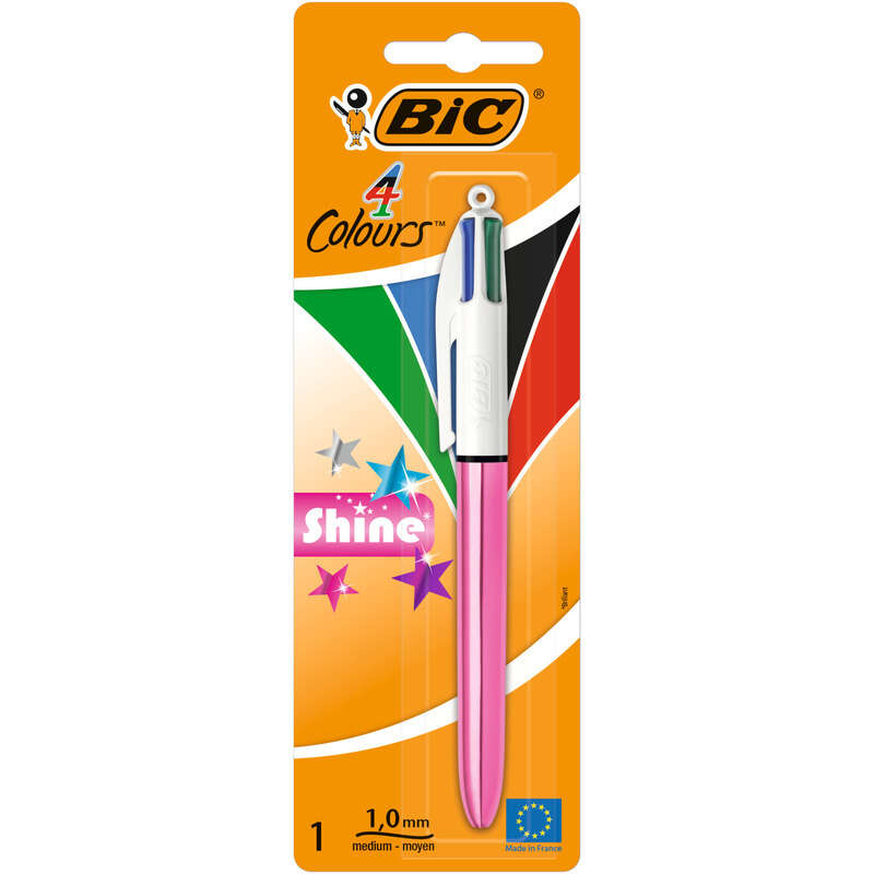 Bic Stylo-Bille 4 Couleurs Shine, Pointes Moyennes Et Rétractables