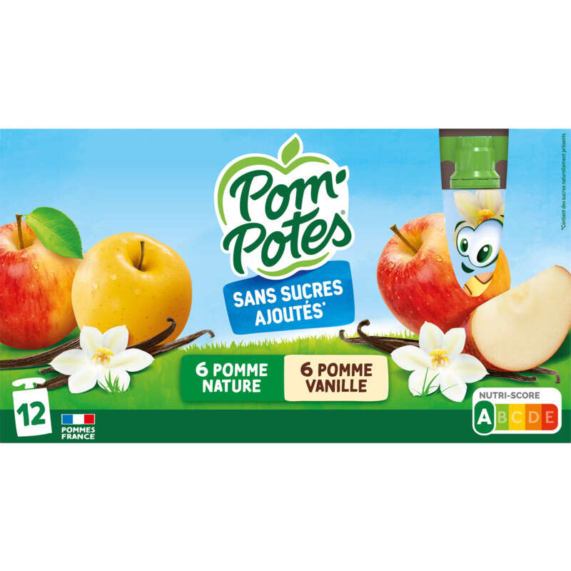 Pom'Potes Compotes Gourdes Pomme Vanille 12x90g