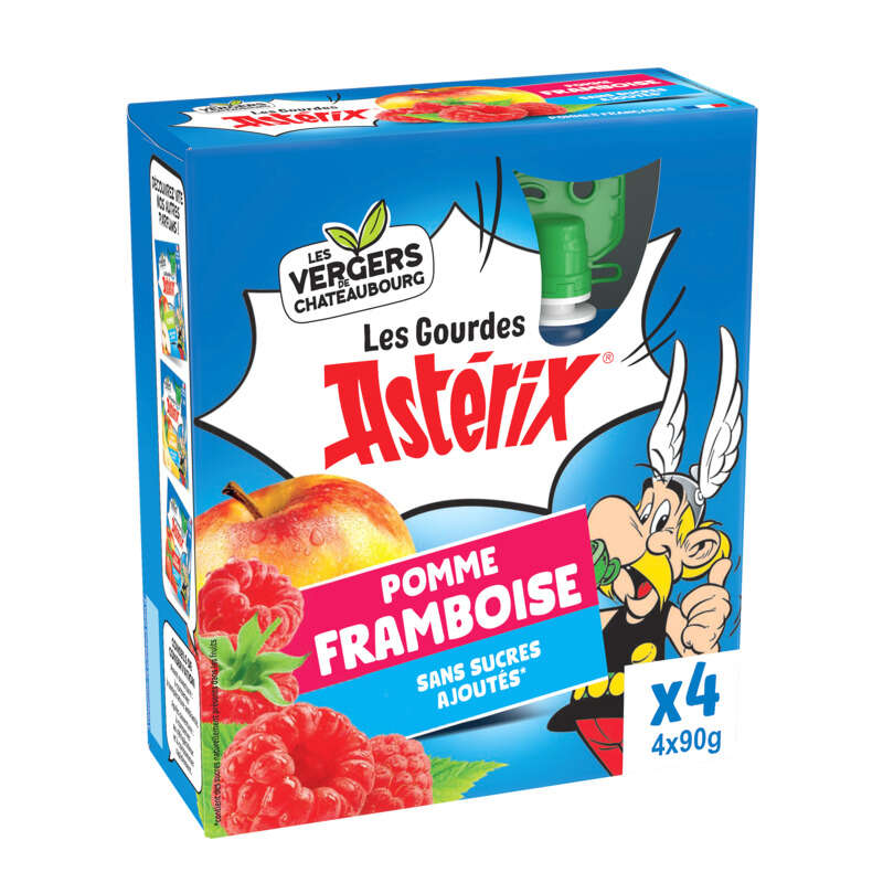 Les Vergers de Chateaubourg Gourde Asterix Pomme Framboise 4x90g
