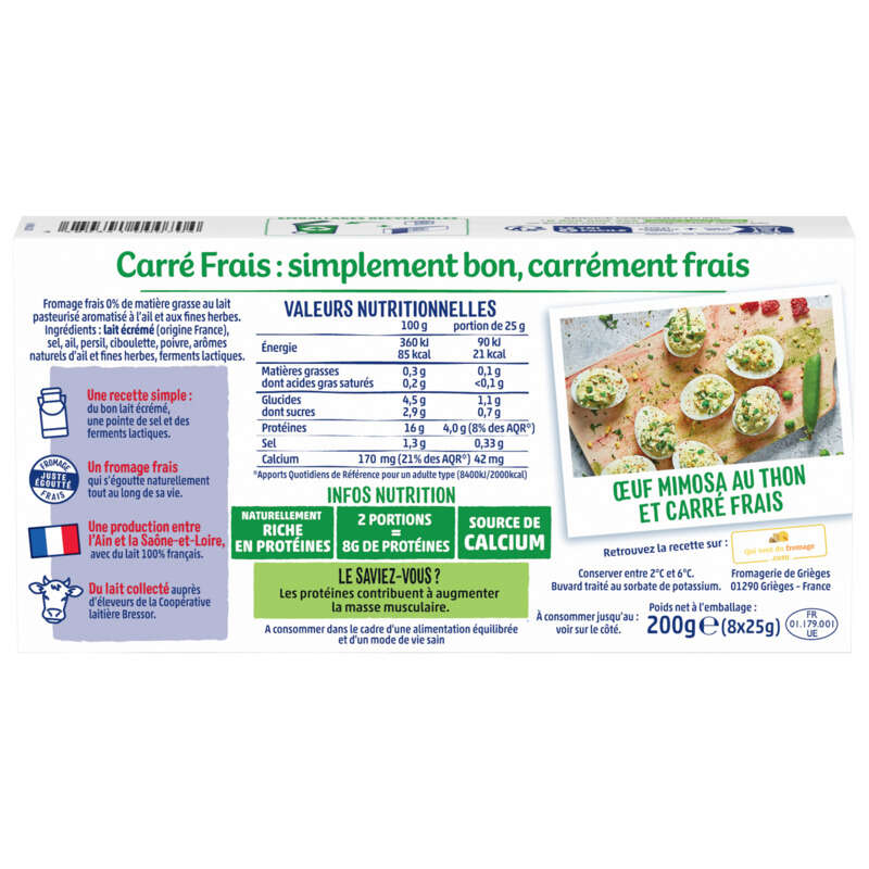 Elle & Vire carré frais ail et fines herbes 8 portions 25g