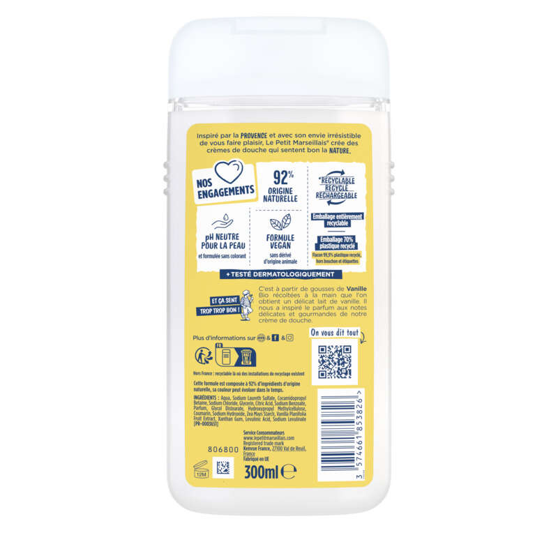 Le Petit Marseillais Crème de douche extra doux Lait de vanille Bio 300ml