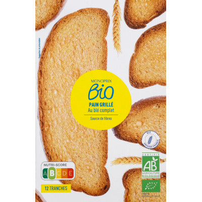 Monoprix Bio Pain Grillé Au Blé Complet 250g