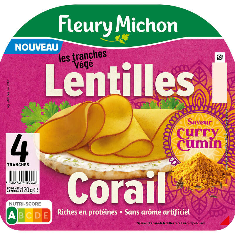 Fleury Michon Lentilles corail Curry Cumin en Tranches x4