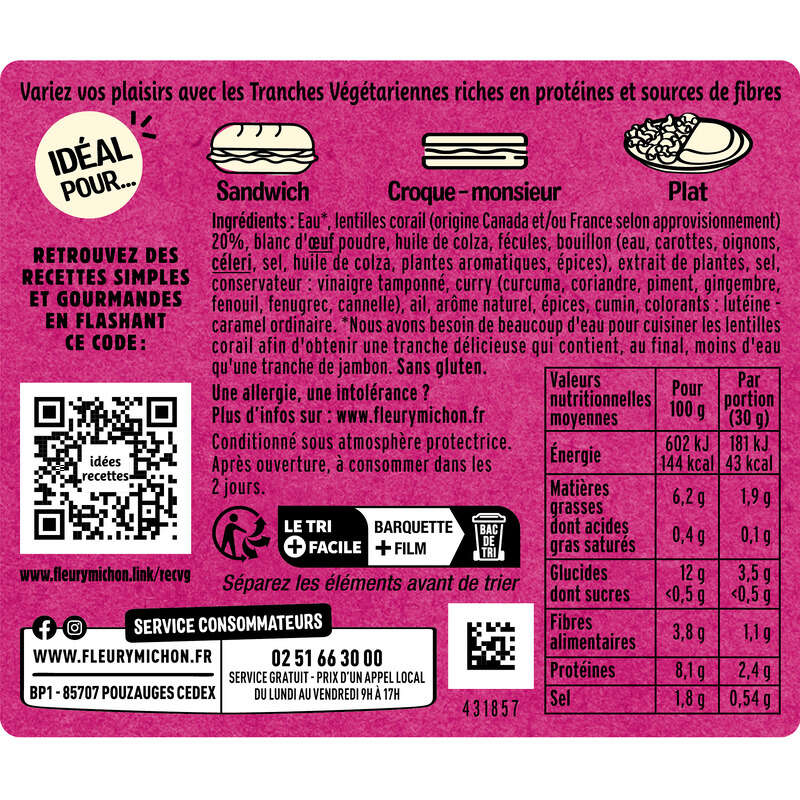 Fleury Michon Lentilles corail Curry Cumin en Tranches x4