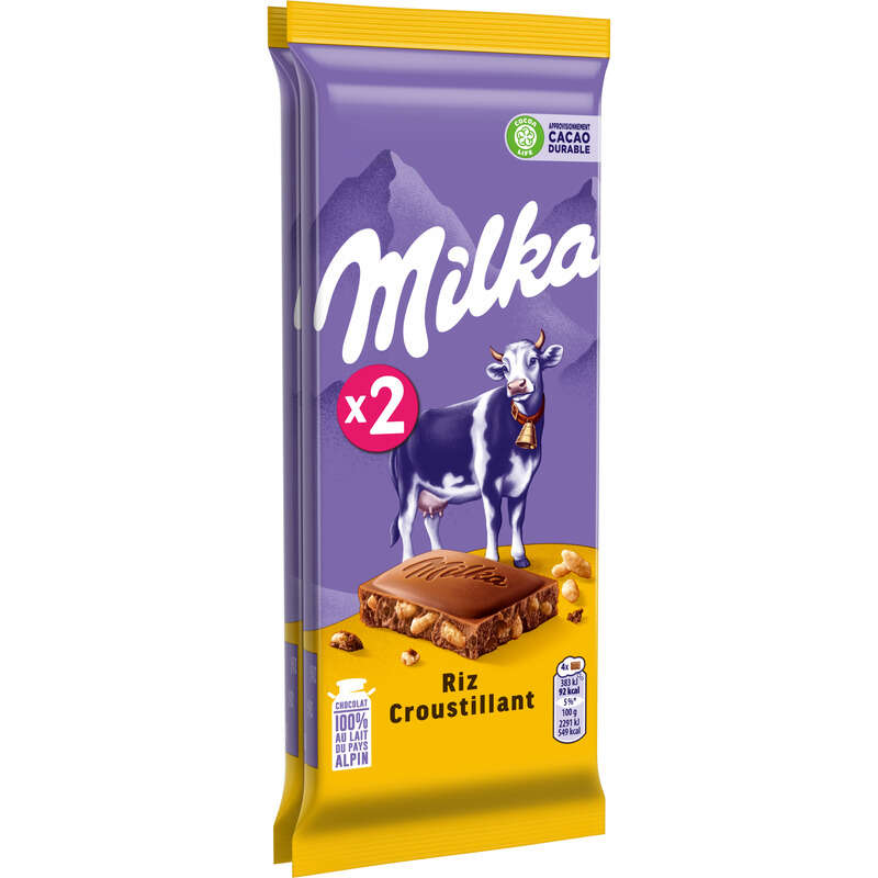 Milka Tablette Chocolat Au Lait Et Au Riz Croustillant 2x100g