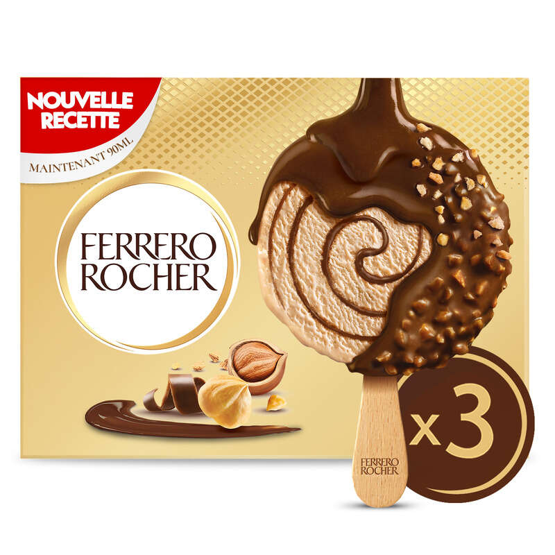 Ferrero Rocher Glace bâtonnet Chocolat au Lait Noisettes x3