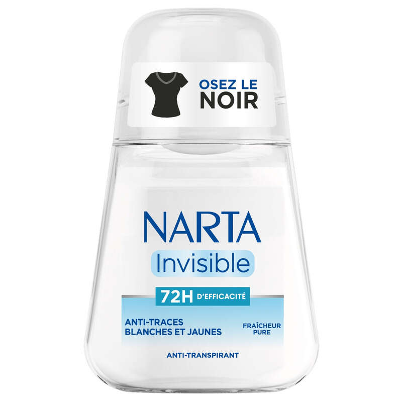 Narta Invisible Deo Antitranspirant Roll-on Antitaches blanches et jaunes 50ml