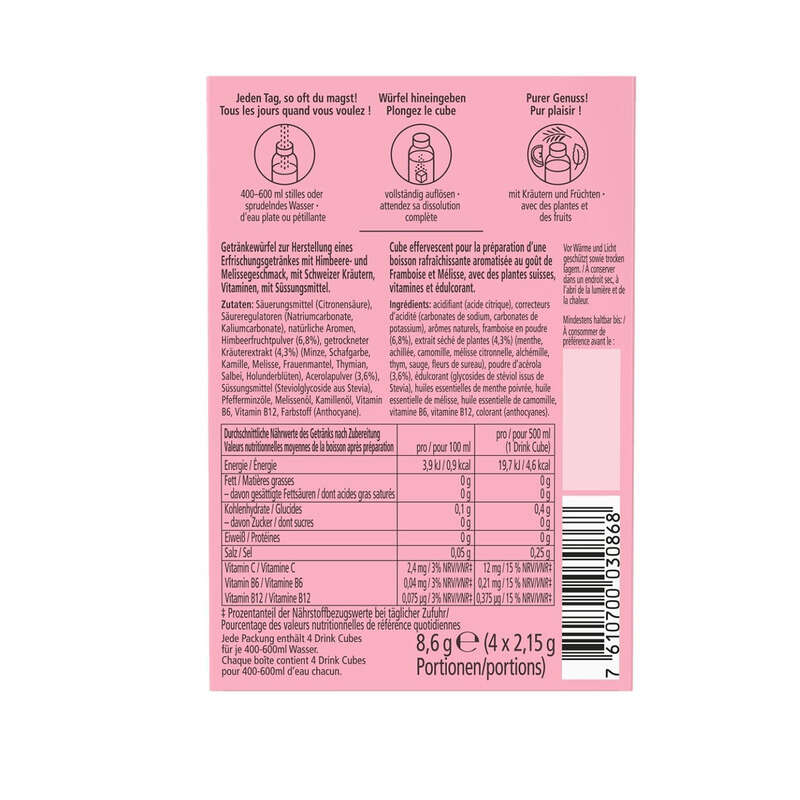 Ricola Drink Cubes pour Boisson Framboise Mélisse x12 86g