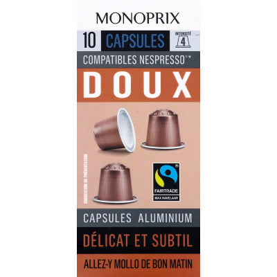 Monoprix Café Doux Intensité 4 10 Capsules 50g