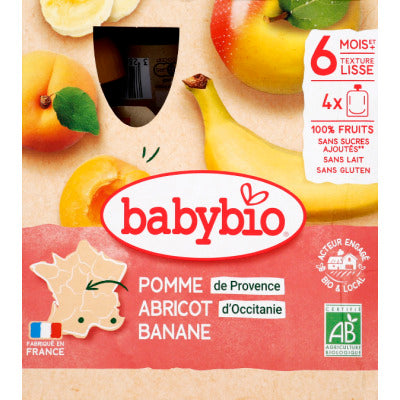 Babybio Compote Pomme Abricot Banane Dès 6 Mois 4x90g