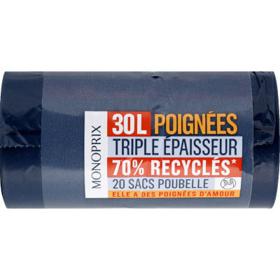 Monoprix Sacs poubelle à poignées 70% recyclés 30L