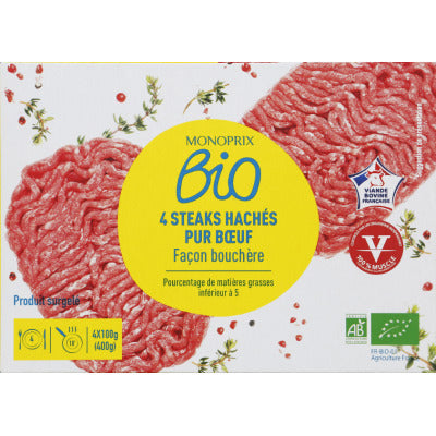 Monoprix Bio 4 Steaks Hachés 5% Matière Grasse 400g