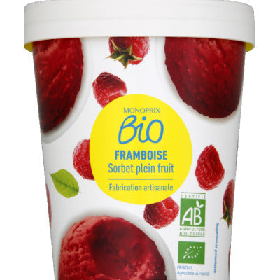 Monoprix Bio Origines Sorbet framboise plein fruit 334g