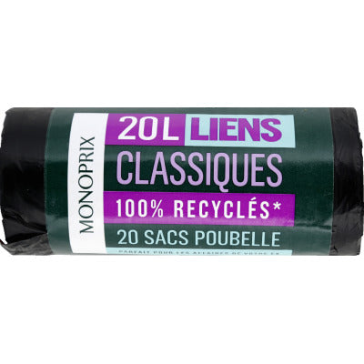 Monoprix Sacs Poubelle Recyclés Liens Classiques 20L