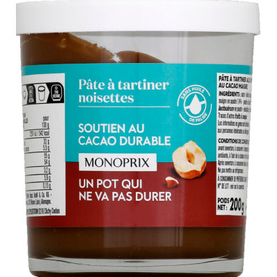 Monoprix Pâte à tartiner noisettes 200g