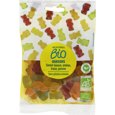 Monoprix Bio Oursons saveur banane, ananas, fraise, pomme 100g