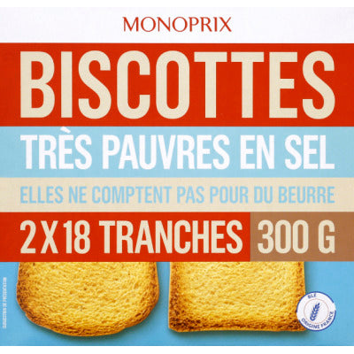 Monoprix Biscottes Très Pauvres En Sel 300G