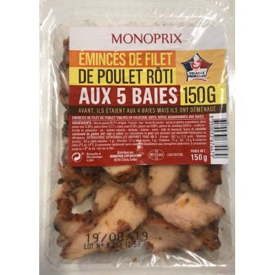 Monoprix Emincés De Filet De Poulet Rôti Aux 5 Baies