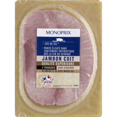 Monoprix Jambon Cuit 4 Tranches Taux Sel Réduit Sans Couenne