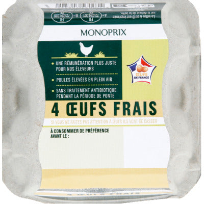 Monoprix Oeufs de poules élevées en plein air x4