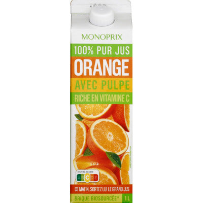 Monoprix Jus d'orange avec pulpe 100% pur jus 1L