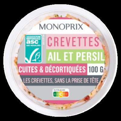 Monoprix Crevettes Décortiquées Cuite Sauce Ail Et Persil 100g