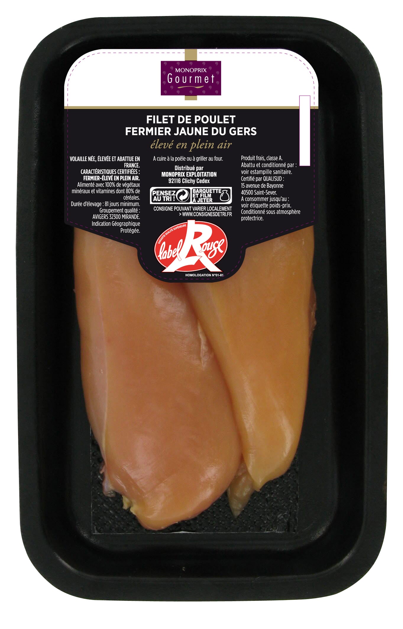 Monoprix Gourmet Filets de Poulet fermier jaune du Gers Label rouge x2 - 300g