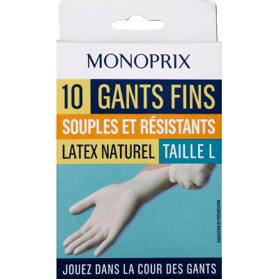 Monoprix Gants Fin en Latex x10 Taille L