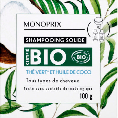 Monoprix Bio Shampooing Solide Thé Vert Coco 100G