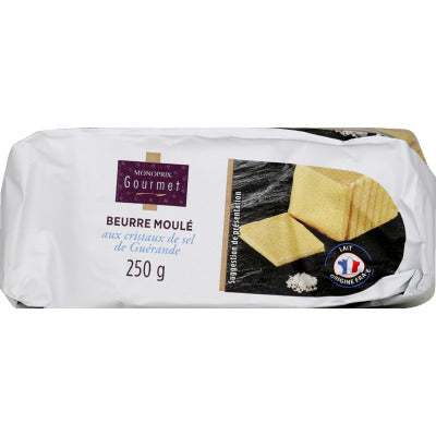 Monoprix Gourmet beurre moulé aux cristaux de sel de Guérande 250g