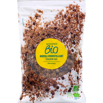 Monoprix Bio Muesli croustillant chocolat noir 375g