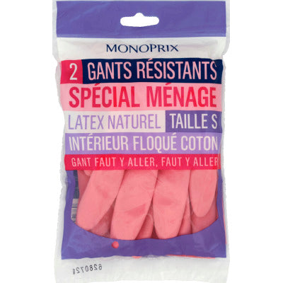 Monoprix Gants Résistants Spécial Ménage, Latex Naturel, Taille S x2