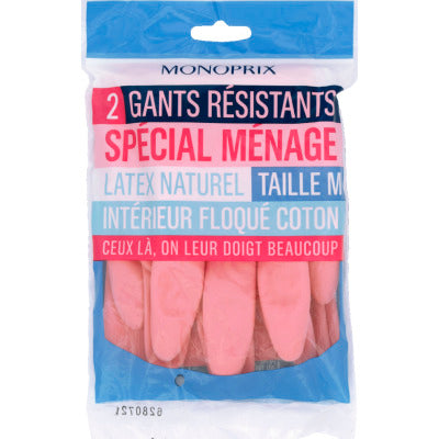 Monoprix Gants résistants spécial ménage, latex naturel, Taille M x2