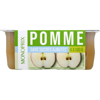 Monoprix purée de pomme sans sucre ajoutés 4x100g