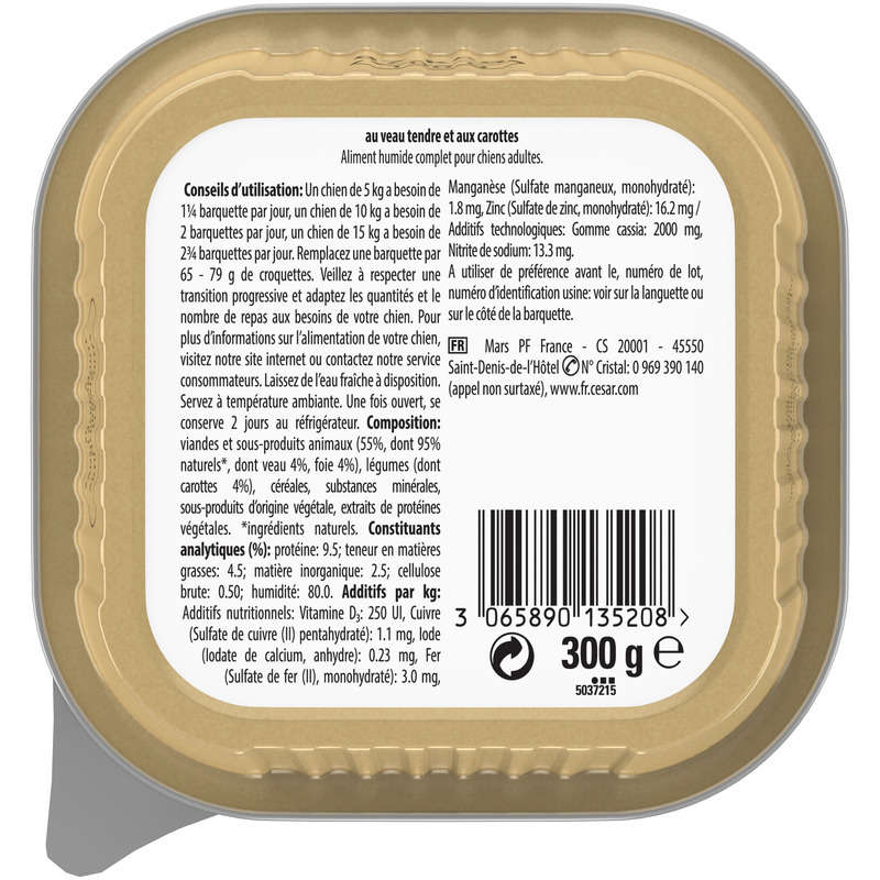 Cesar® Terrine Au Veau Et Aux Carottes Pour Chien 300G