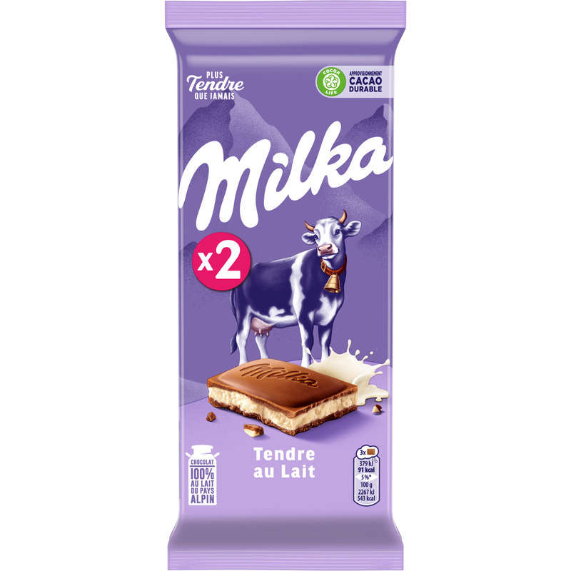 Milka Tablette Chocolat Tendre au Lait 2x100 g