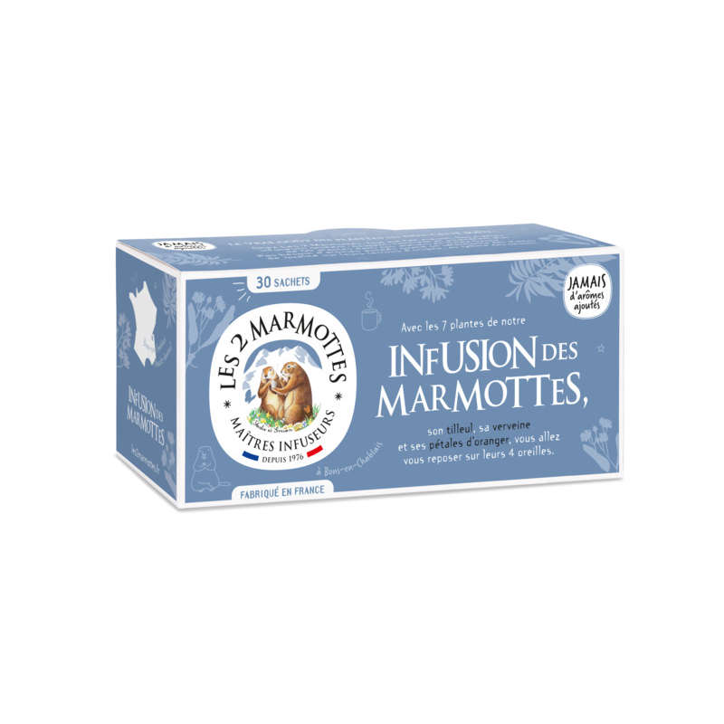 Les 2 Marmottes Infusion Tilleul & Verveine 30 Sachets 46g