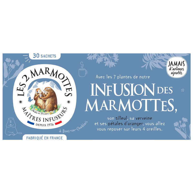 Les 2 Marmottes Infusion Tilleul & Verveine 30 Sachets 46g