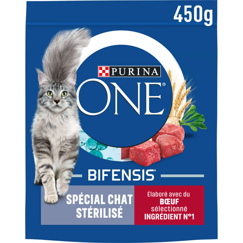 Purina One Croquettes Chat Stérilisé Au Boeuf Et Blé 450G