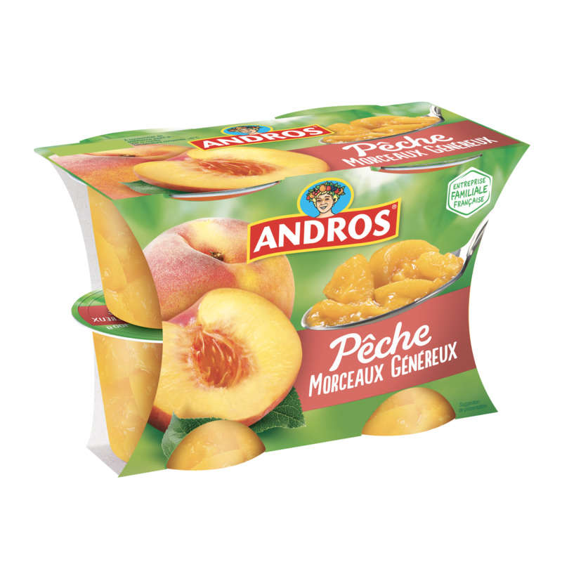 Andros Compote Pêche Morceaux généreux 4x100g