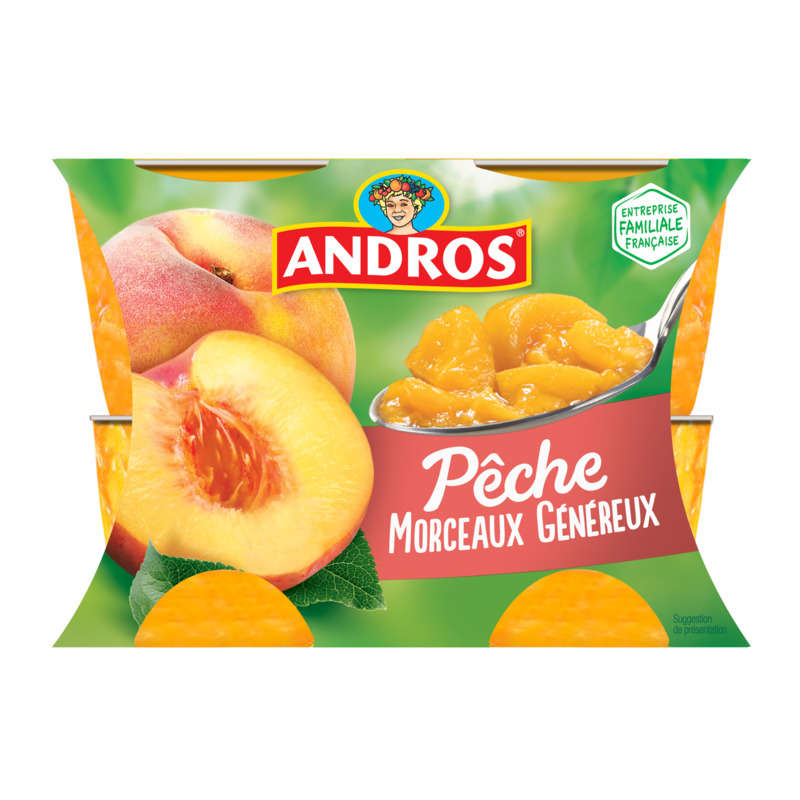 Andros Compote Pêche Morceaux généreux 4x100g