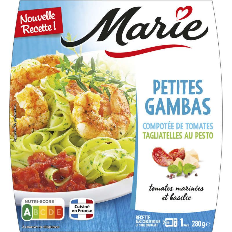 Marie Petites gambas compotée de tomates tagliatelles au pesto 280g